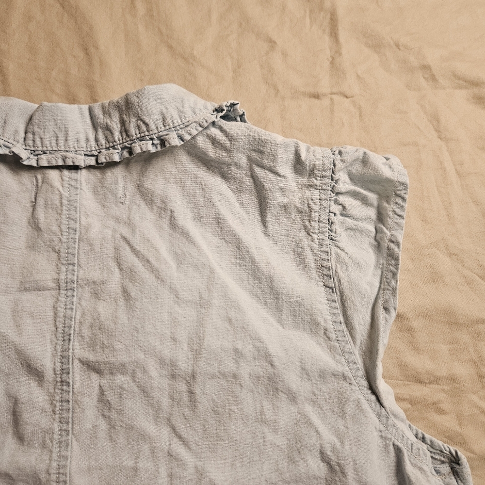 Madewell Women's Size 4 S Light Wash Chambray Denim Ruffle Collar Sleeveless Top - Picture 8 of 8